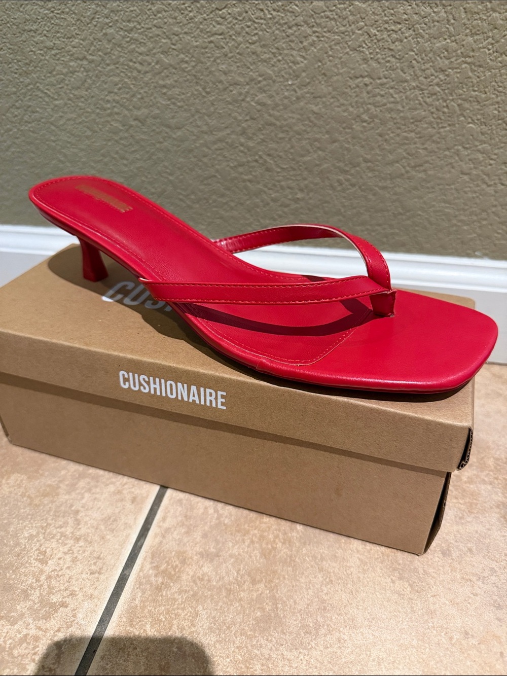 Cushionaire Red Kitten-Heel Thong Sandal